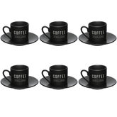 Jogo Xicara de Café com Pires Manhattan Preta 80ml 6 Peças - Ela Decora